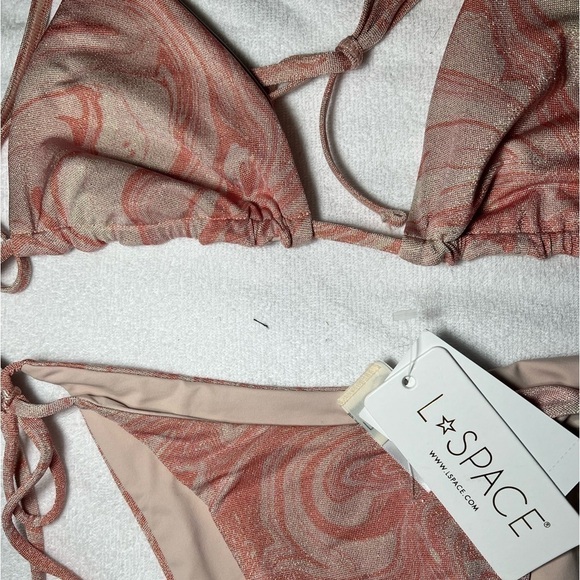 L*SPACE Shimmer All Swirled Up Brittany Bikini Top Lennox Bottom in Blush Medium - Picture 8 of 12